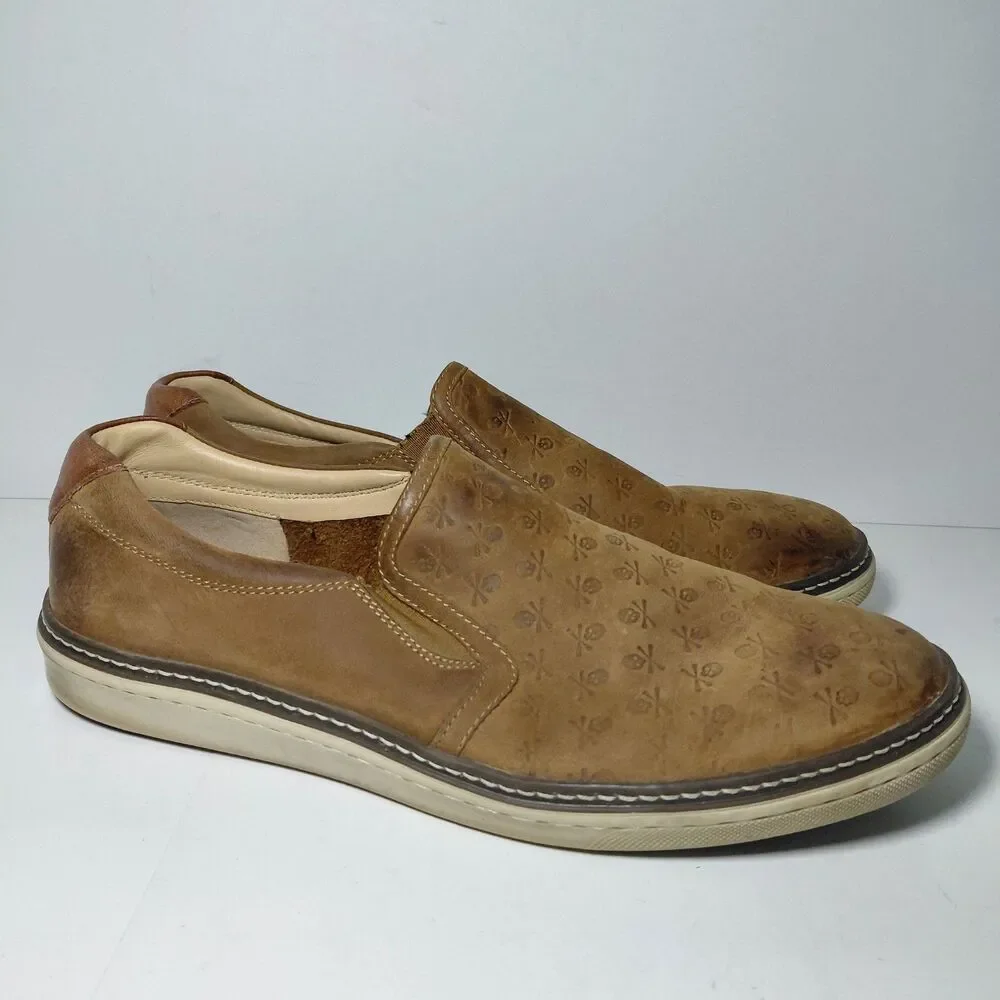 Johnston & Murphy Sheepskin Brown Skull Embossed Slip-on Shoe Men's Size 10.5